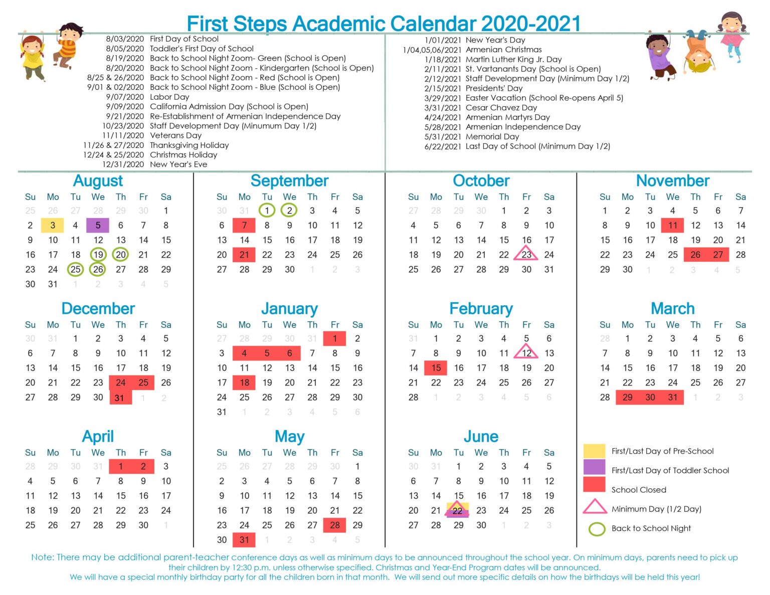 Academic Calendar First Steps PEC